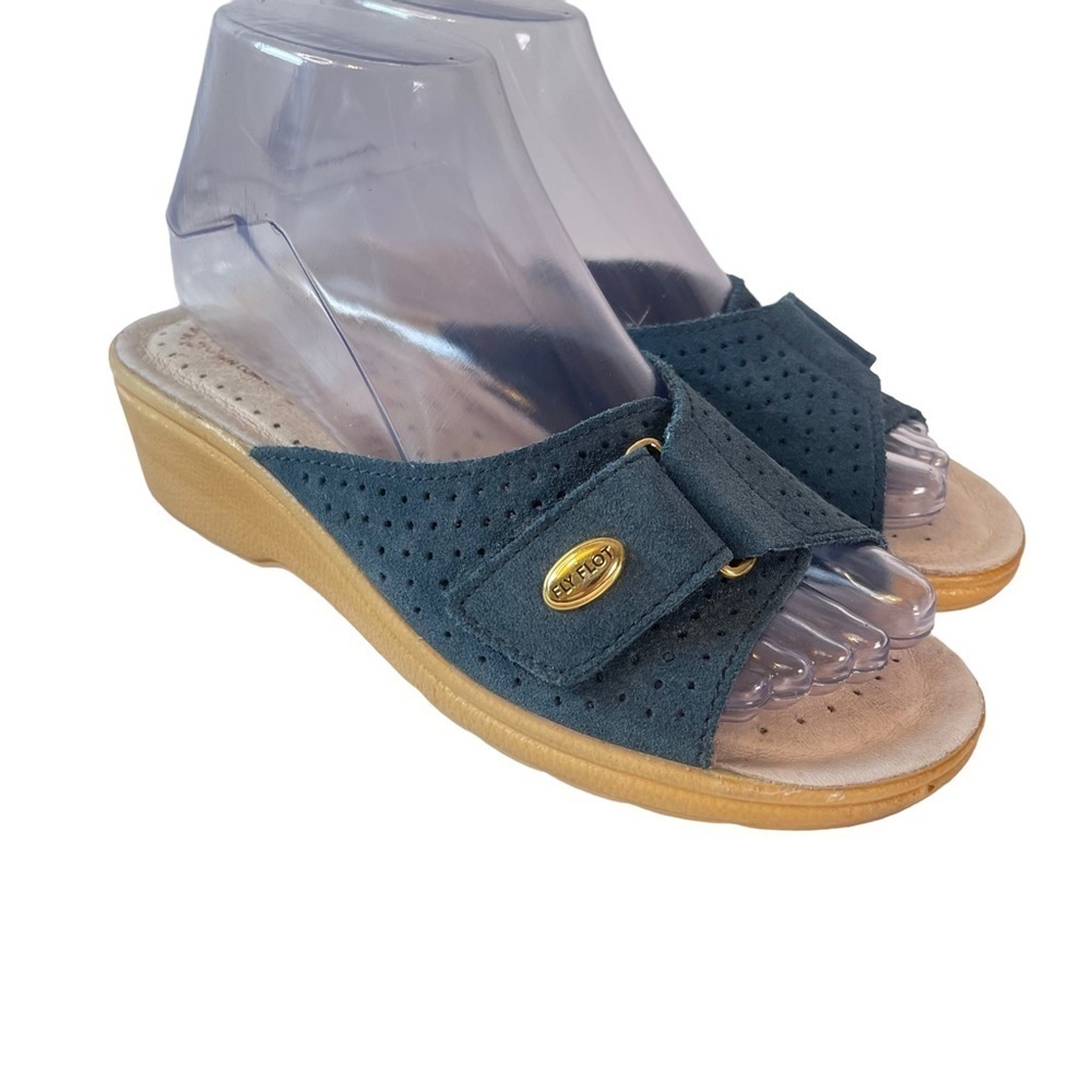 Fly Flot Blue Anatomical Anti-Shock Cushioned Sole Open Toe Slides Size 6 Eu 37